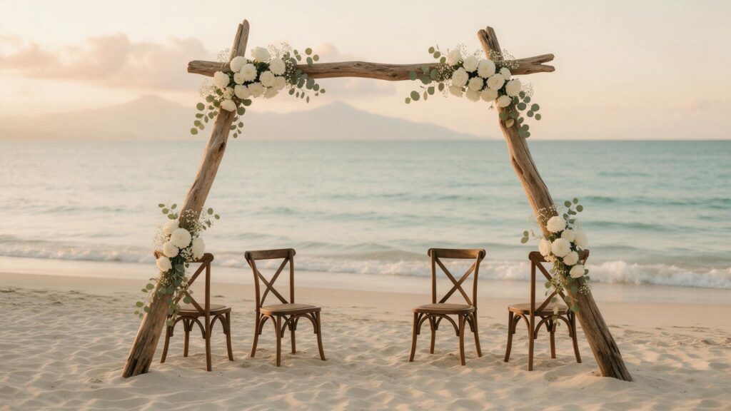 Ceremonia sencilla en la playa de Santa Marta con la Sierra Nevada al fondo
