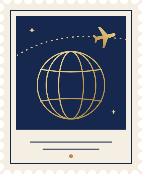 Sello postal con globo y avión
