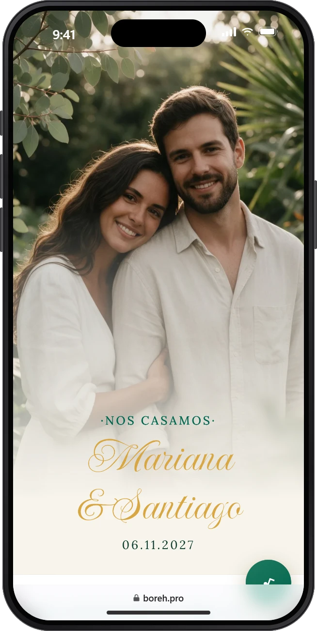 Invitación digital de boda modelo Ágape, abierta en un celular