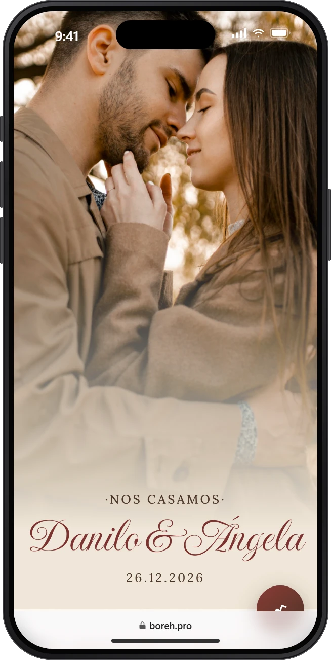 Invitación digital de boda modelo Canela, abierta en un celular