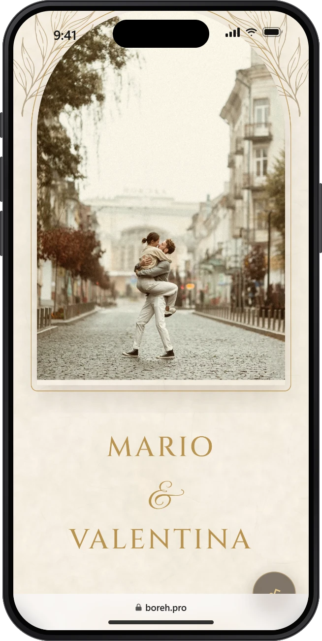 Invitación digital de boda modelo Vintage, abierta en un celular