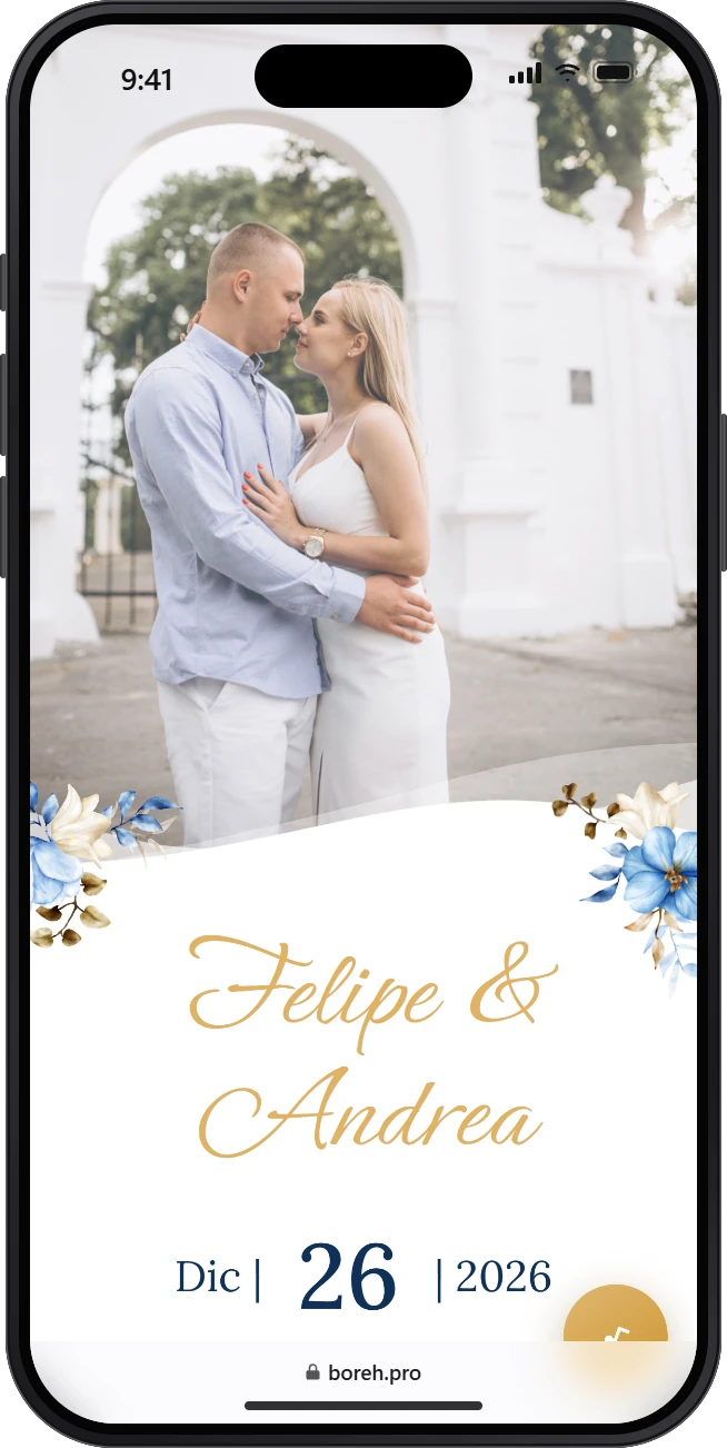 Invitación digital de boda modelo Zafiro, abierta en un celular
